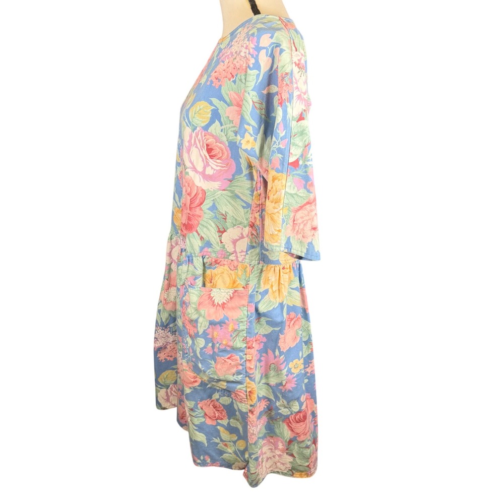 Vintage 80s Cherokee Drop Waist Chore Pocket Floral Midi Dress 7/8 Cottage Retro - Picture 4 of 12